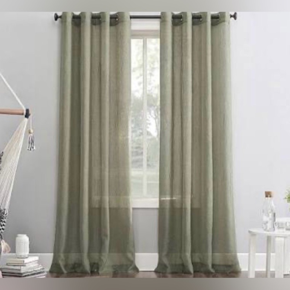 No. 918 Emily Voile Sheer Grommet 2 Curtain Panels 51x72 Sage